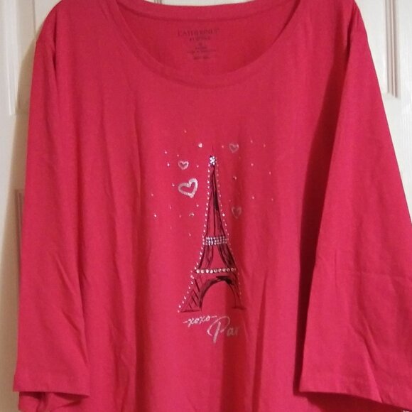 Catherines Pink Cotton Jersey Graphic Paris Tee /w Bling 3/4 Sleeve 4X- NWT - Picture 3 of 4